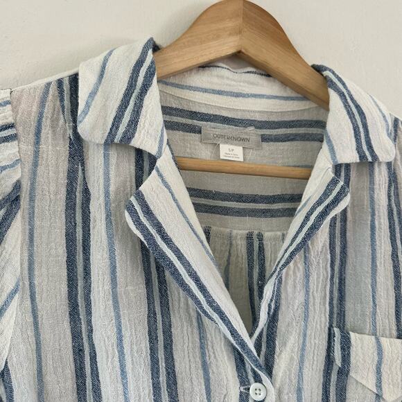 Outerknown Short Sleeve Collared Knee Length Stripe Dress Elastic Waist Small - Picture 3 of 10